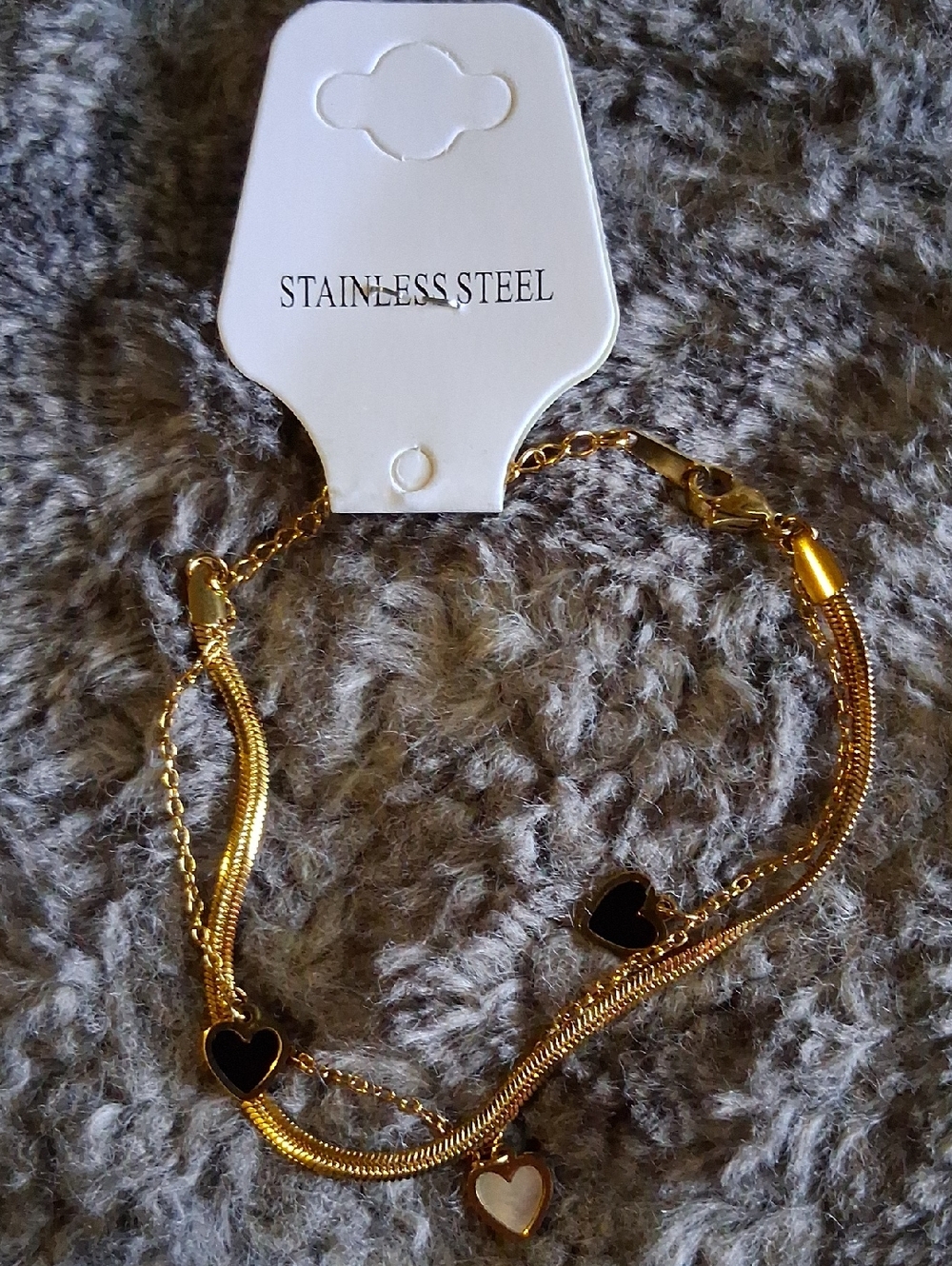 Gold Tone Heart Charm Bracelet - Stainless Steel